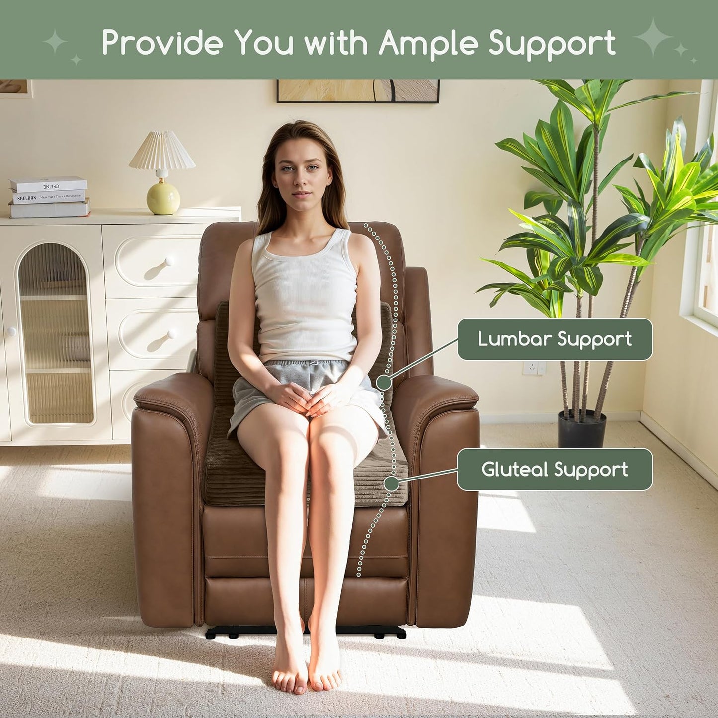HIGOGOGO Corduroy Recliner Chair Cushion with Lumbar Support Pillow Soft Non-Slip 4" Thick Seat Pad Prevent Buttocks & Back Pain in Seniors (Beige, 12" Backrest)