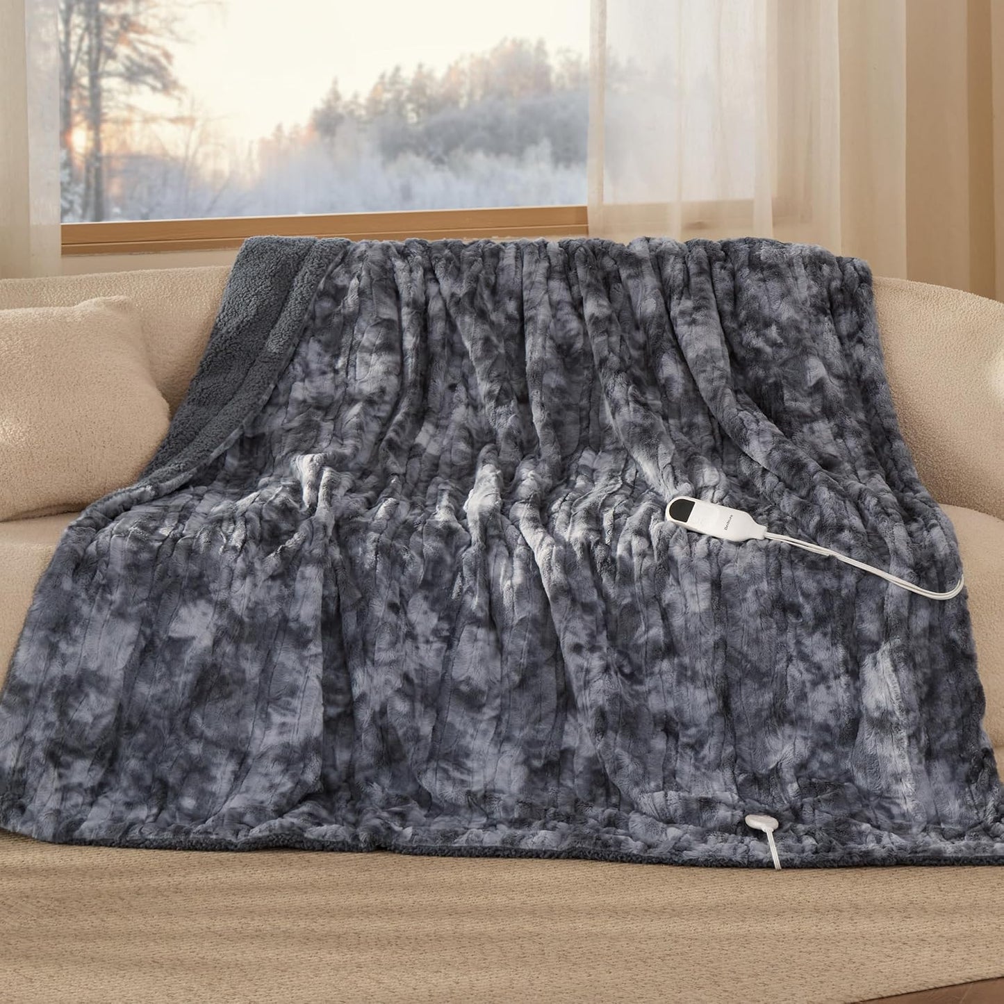 Bedsure Heated Blanket Throw Blanket with Preheat Function - Fast Heating Electric Blanket, Soft Flannel Throw with 6 Time Settings(Up to 10H), 6 Heating Settings, Gifts for Grandma (50"x60", Grey)