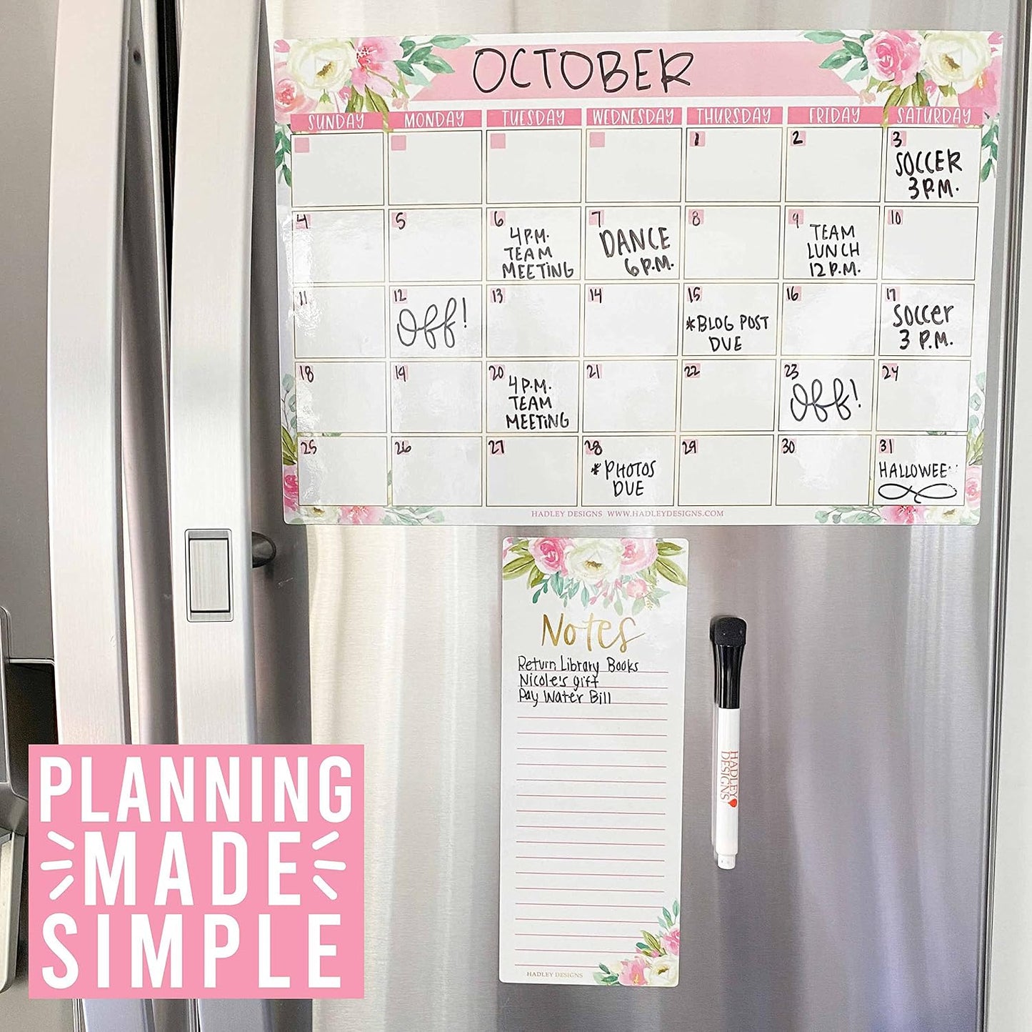 Hadley Designs Magnetic Calendar for Refrigerator - Kraft White Magnetic Dry Erase Calendar, Dry Erase Calendars for Wall, Magnet Fridge Calendars, Notepad for Fridge with Magnet