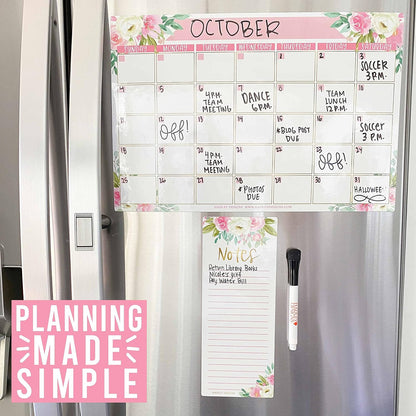 Hadley Designs Magnetic Calendar for Refrigerator - Kraft White Magnetic Dry Erase Calendar, Dry Erase Calendars for Wall, Magnet Fridge Calendars, Notepad for Fridge with Magnet