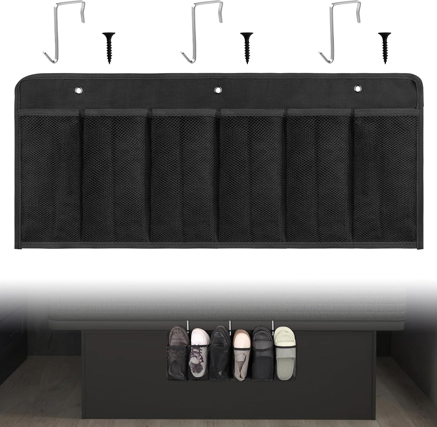 RVZONE RV Shoe Pockets 6 Large Pockets Heavy Hanging Bedside Storage Organizer with Sturdy Hooks Storage Pockets Hangs on bed for Shoes Toys and Tool Accessories