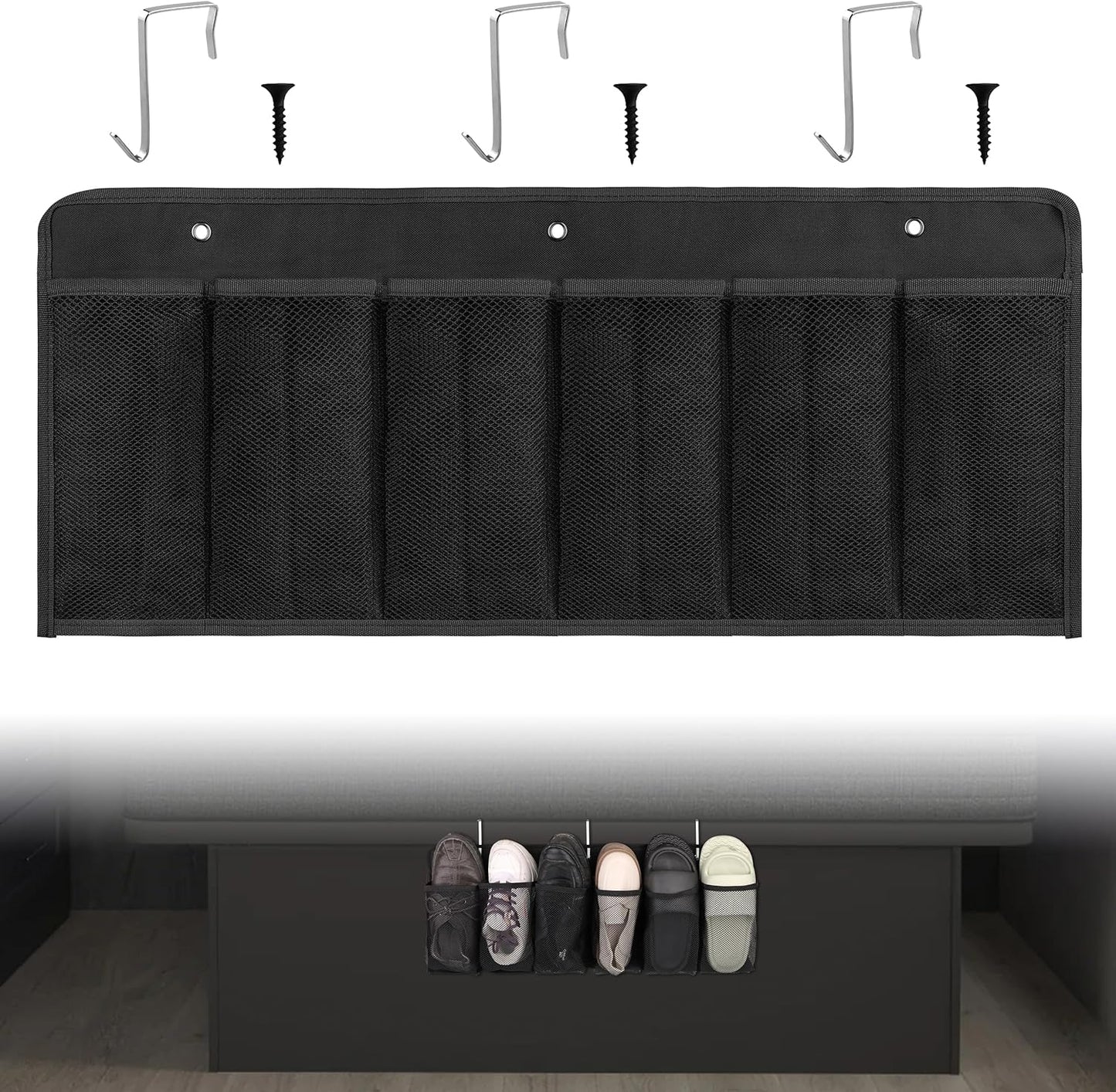 RVZONE RV Shoe Pockets 6 Large Pockets Heavy Hanging Bedside Storage Organizer with Sturdy Hooks for Shoes, Toys and Tools