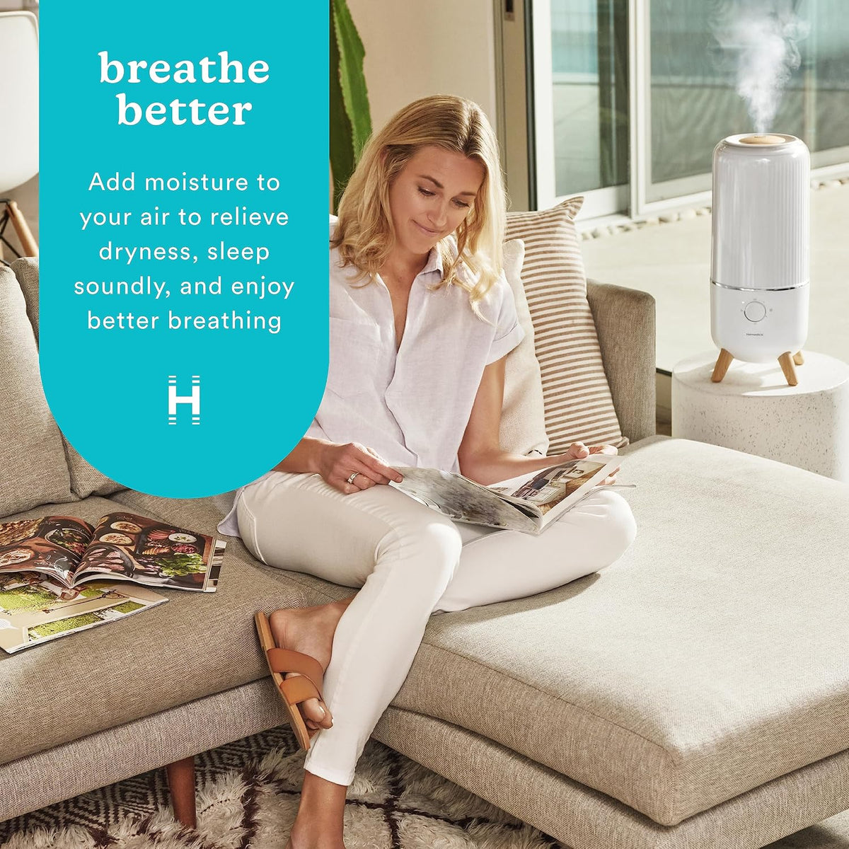 Homedics Ultrasonic Humidifier, Bedrooms and Home Offices, 0.97-Gallon Tank