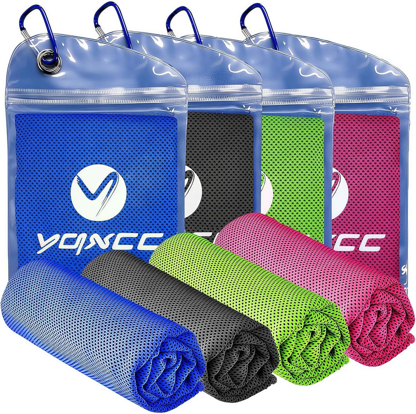 YQXCC 4 Pack Cooling Towels (40"x12"), Ice Cool for Neck & Face | Soft Breathable Microfiber, Instant Cool Sports Towel for Gym, Yoga, Golf, Running, Camping, Outdoor Activities & Hot Weather