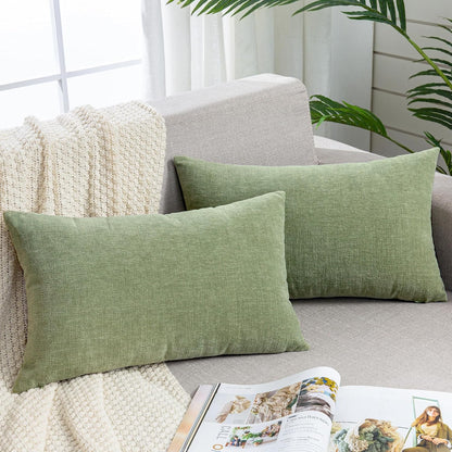 GAWAMAY Lumbar Support Pillow Decorative Rectangle Throw Pillow Covers 12"x20" Inch Set of 2, Soft Chenille Fall Pillowcase for Living Room Bedroom Sofa Couch Cushion Cover Grey 30x50cm (No Insert)