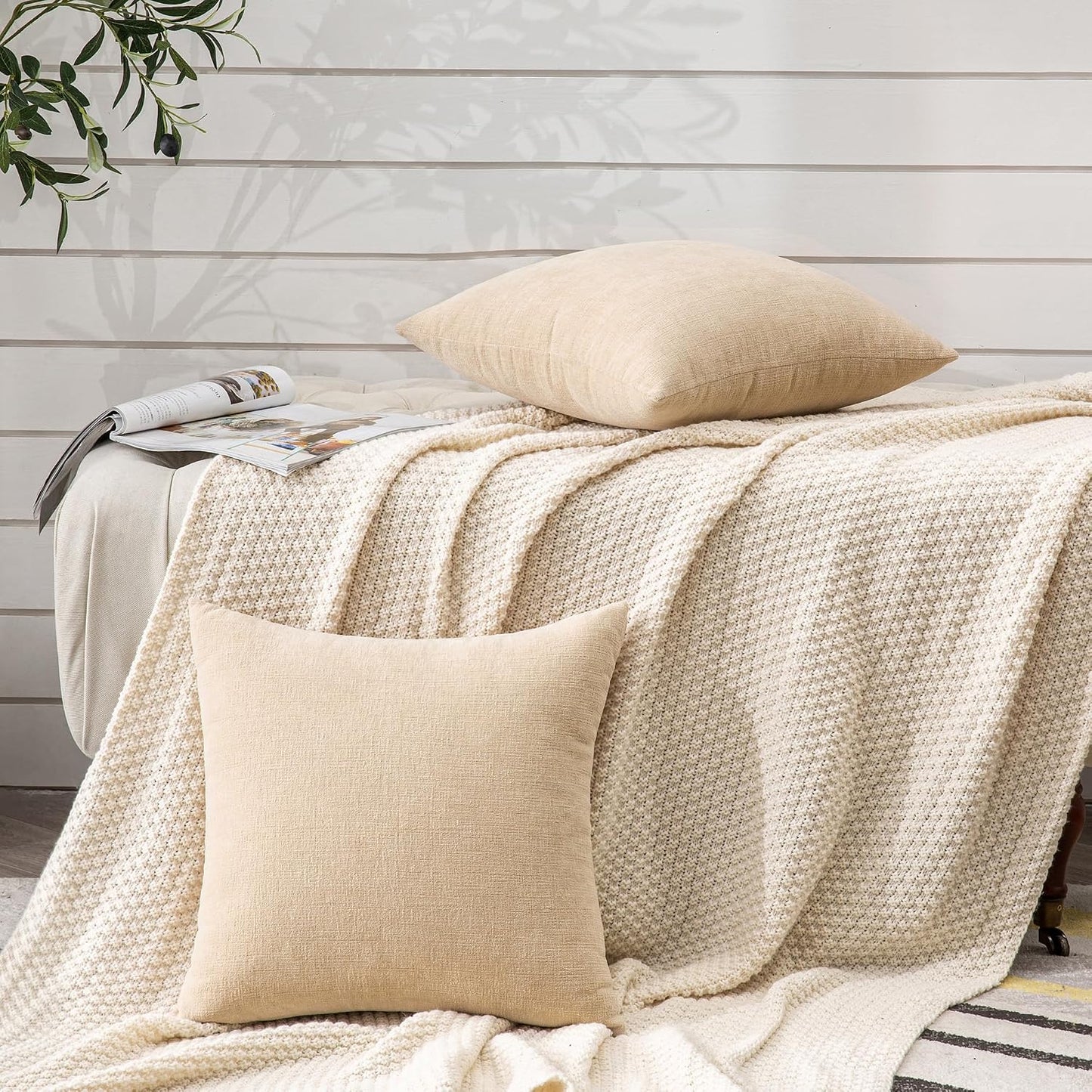 GAWAMAY Lumbar Support Pillow Decorative Rectangle Throw Pillow Covers 12"x20" Inch Set of 2, Soft Chenille Fall Pillowcase for Living Room Bedroom Sofa Couch Cushion Cover Grey 30x50cm (No Insert)