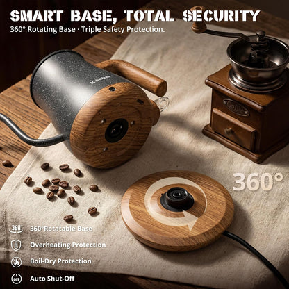 Gooseneck Electric Kettle, 0.8 L, 1000 W, Auto Shut-Off, Light Green | Compact 0.8 L Kettle With Stainless Steel Interior, Gooseneck Pour, Wood-Grain Handle, Auto Shut-Off And Boil-Dry Protection