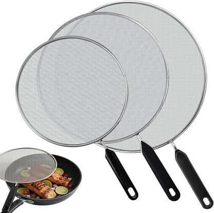 3-Pack Splatter Screen for Frying Pan - 8'' 10'' 11''Stainless Steel Grease Splatter Guard - Cover Oil Splash when Sizzling Bacon - Fine Mesh Cover, Splatter Screen for Frying Pan, Cooking Pots