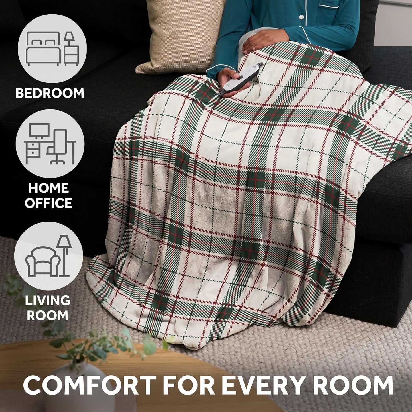 Sunbeam Royal Posh Dove Grey Heated Personal Throw / Blanket, Cozy-Warm, Adjustable Heat Settings