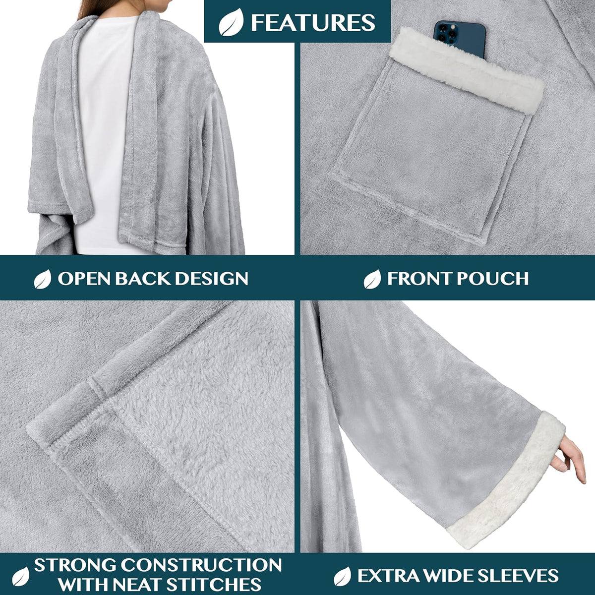 PAVILIA Wearable Blanket with Sleeves and Pocket for Women Men, Sherpa Trim