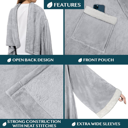 PAVILIA Wearable Blanket with Sleeves and Pocket for Women Men, Sherpa Trim