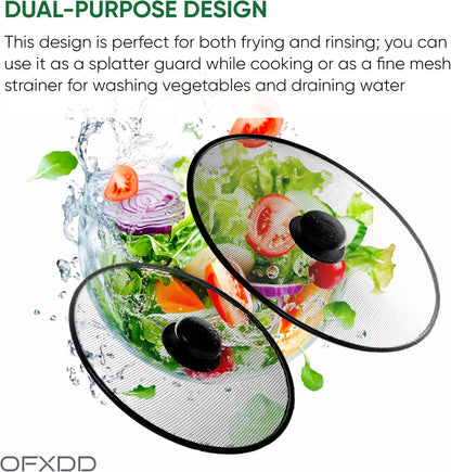 Stainless Steel Lid Splatter Screen - Set of 2: 8,2" & 10" - Frying Pan Oil Splash Guard