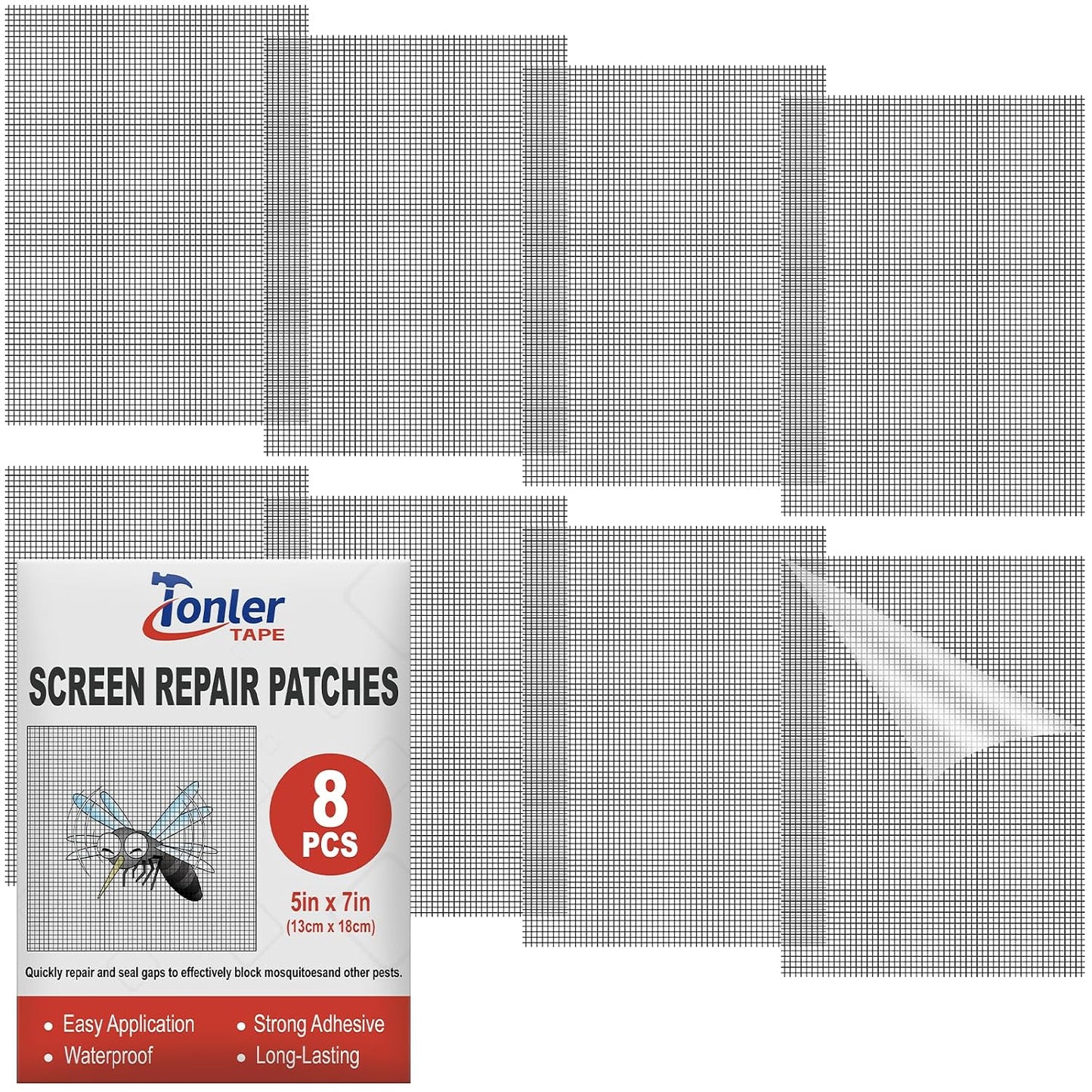 8 Pcs Fiberglass Screen Repair Patches 5"×7" Black Self Adhesive Mesh Tape | Fast Repair Tape for Window, Screen Door & Mosquito Net, Instant Patch to Fix Small Holes and Tears Easily