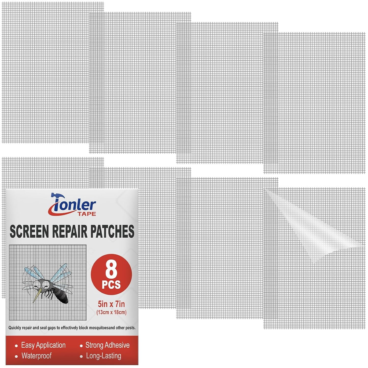 8 Pcs Fiberglass Screen Repair Patches 5"×7" Black Self Adhesive Mesh Tape | Fast Repair Tape for Window, Screen Door & Mosquito Net, Instant Patch to Fix Small Holes and Tears Easily