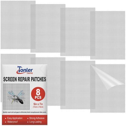 8 Pcs Fiberglass Screen Repair Patches 5"×7" Black Self Adhesive Mesh Tape | Fast Repair Tape for Window, Screen Door & Mosquito Net, Instant Patch to Fix Small Holes and Tears Easily
