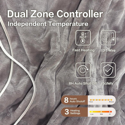 Tefici Electric Heated Blanket, Super Cozy 2-Layer Flannel Heated Throw