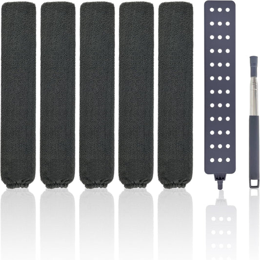 Retractable Gap Dust Cleaner Under Appliance Cleaning Tool with 5 Microfiber Dusting Cloths - Extendable Long Handle Flat Duster for Under Refrigerator Couch Bed Furniture