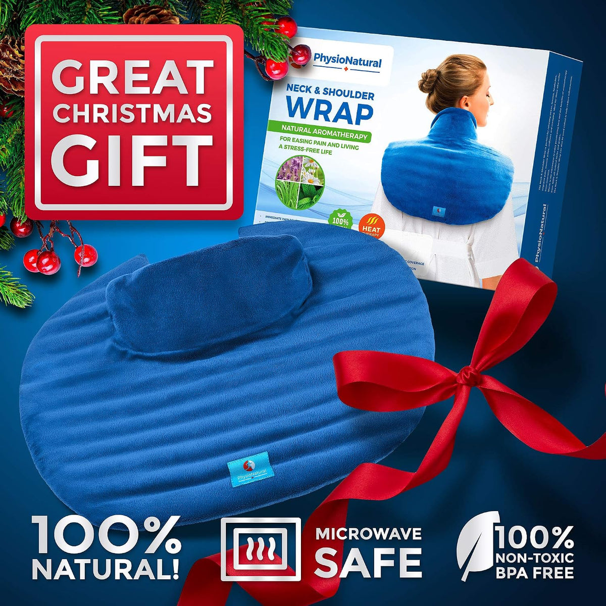 Microwavable Large Neck and Shoulder Wrap – Instant Relief for Muscle Pain, Tension and Stress, Stiffness, Arthritis, Migraines, and Headaches – Natural Therapy with Deep Heat and Herbal Aromatherapy