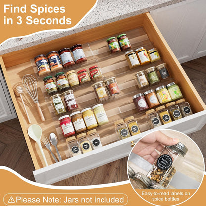 8-Pack Spice Drawer Organizer, Expandable Acrylic Seasoning Rack (13" to 26") with Anti-Slip Mat, Kitchen Spice Rack Holds up to 56 Jars (Jars Not Included)
