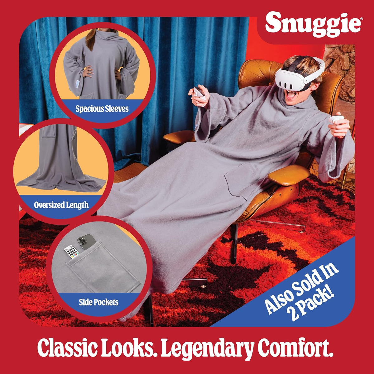 Snuggie The Original Wearable Blanket With Sleeves & Pockets | Cozy Oversized Throw for Adult Men & Women | One Size, 71x54