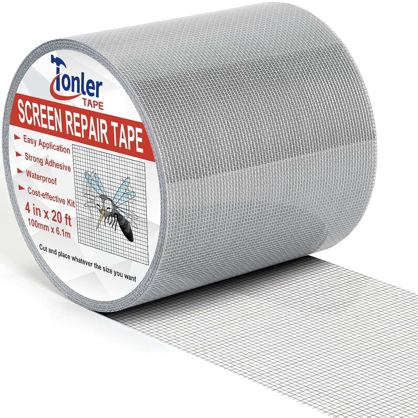 Gray Window Screen Repair Tape 2" x 40FT Fiberglass Strong Adhesive | Waterproof fiberglass mesh repair patch, fixes holes and tears, easy to cut and stick for window door screen repair