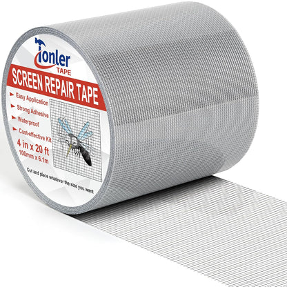 Gray Window Screen Repair Tape 2" x 40FT Fiberglass Strong Adhesive | Waterproof fiberglass mesh repair patch, fixes holes and tears, easy to cut and stick for window door screen repair