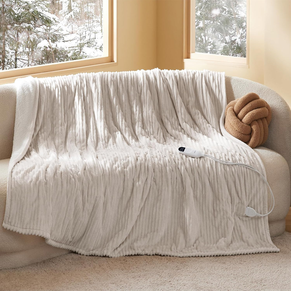 Bedsure GentleSoft Heated Blanket Throw - Soft Ribbed Flannel Electric Blanket, Gifts for Grandma (50x60 inches, Grey)