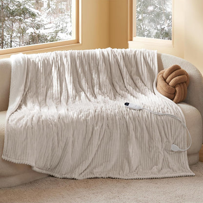 Bedsure GentleSoft Heated Blanket Throw - Soft Ribbed Flannel Electric Blanket, Gifts for Grandma (50x60 inches, Grey)