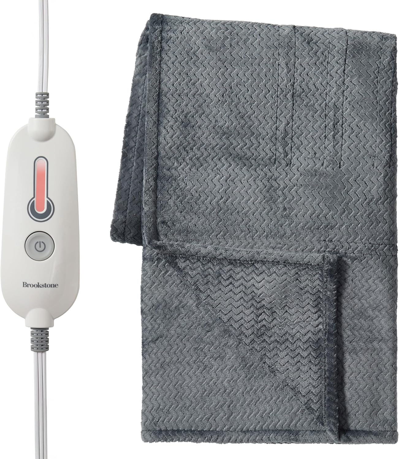 Brookstone Electric Heated Plush Throw - Heated Blankets - 4 Heat Settings, 4-Hour Auto Shut Off, 100% Polyester, 50"x60" - Blue Trellis