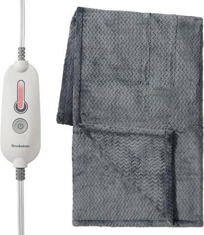 Brookstone Electric Heated Plush Throw - Heated Blankets - 4 Heat Settings, 4-Hour Auto Shut Off, 100% Polyester, 50"x60" - Blue Trellis