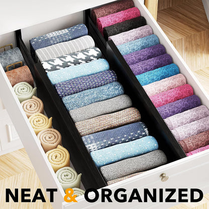 SpaceAid Bamboo 4 Pack Dresser Drawer Dividers, 4.65“ High Adjustable 12.5“-17” Drawer Organizers, Expandable Organization for Clothing, Clothes, Dressers, Black