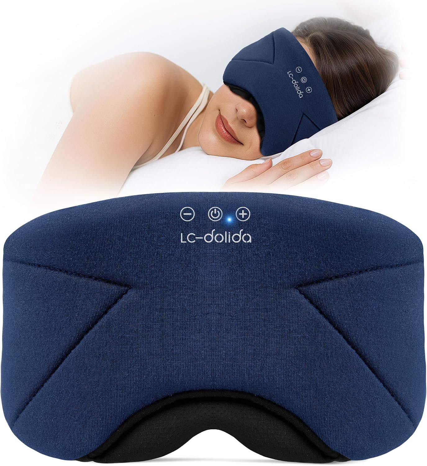Sleep Mask with Headphones Bluetooth 5.4, LC-dolida Wireless Music Eye Mask for Sleeping Headphones with Soft Bamboo Cotton Cooling Breathable,Ultra-Thin Stereo Speaker for Side Sleepers-Khaki