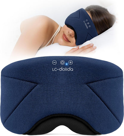 Sleep Mask with Headphones Bluetooth 5.4, LC-dolida Wireless Music Eye Mask for Sleeping Headphones with Soft Bamboo Cotton Cooling Breathable,Ultra-Thin Stereo Speaker for Side Sleepers-Khaki