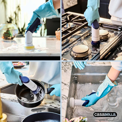 Casabella Power Spin Scrubber, Extendable to 47.5” – Cordless Electric Cleaner for Shower, Kitchen, Bathroom, Tile, Tub, Car, Deck - Rechargeable Spin Brush with Adjustable Brush Head & 4 Attachments