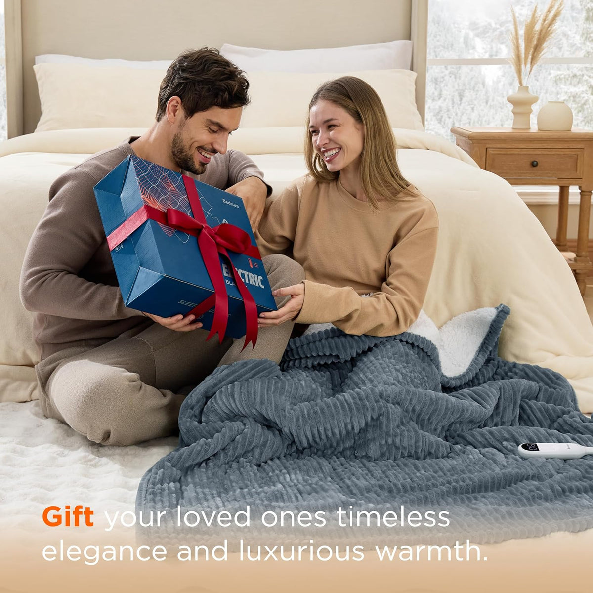 Bedsure GentleSoft Heated Blanket Throw - Soft Ribbed Flannel Electric Blanket, Gifts for Grandma (50x60 inches, Grey)