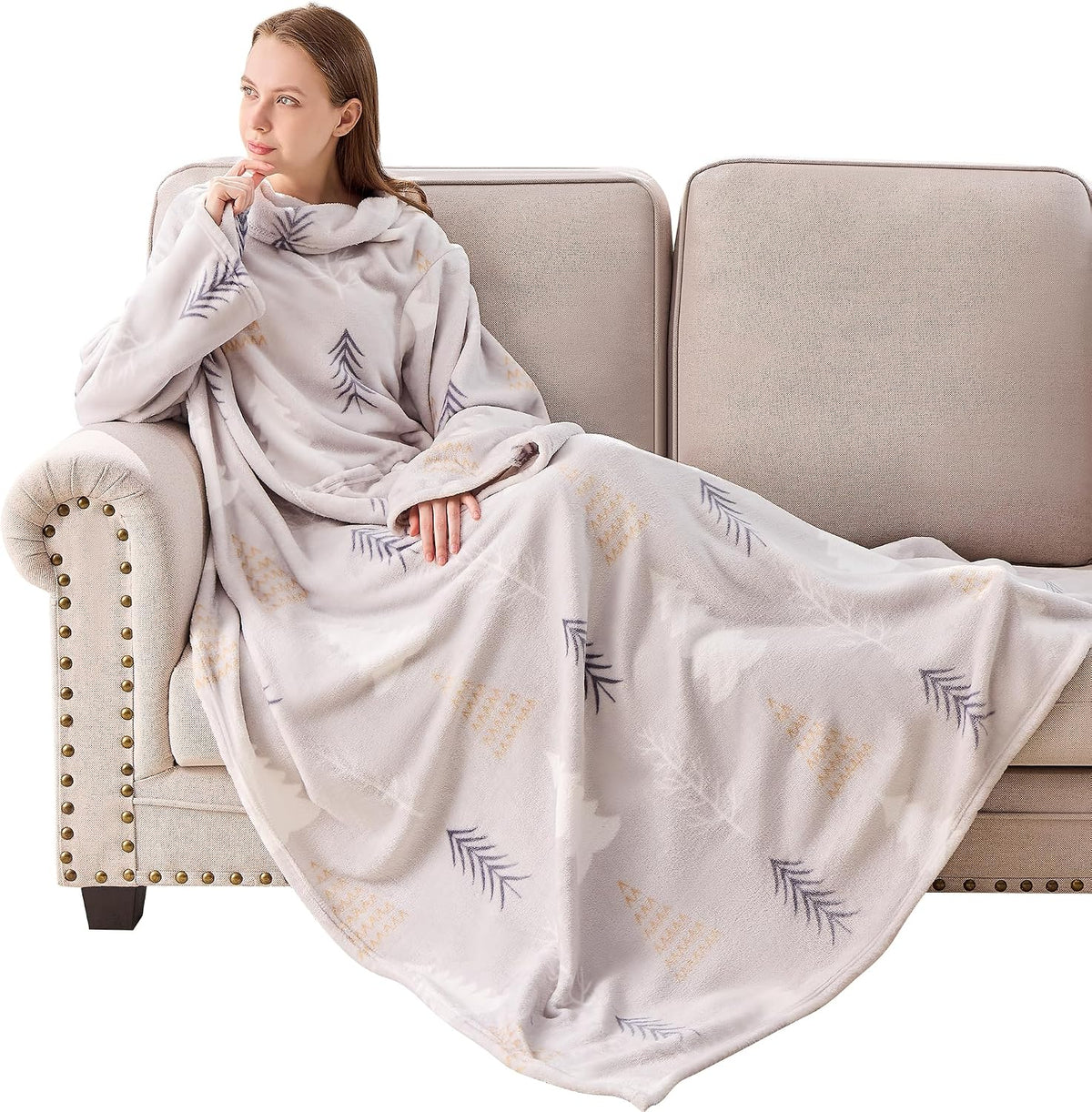 IFNOW Sherpa Wearable Blanket with Sleeves, Oversized Snuggle Robe, Grey