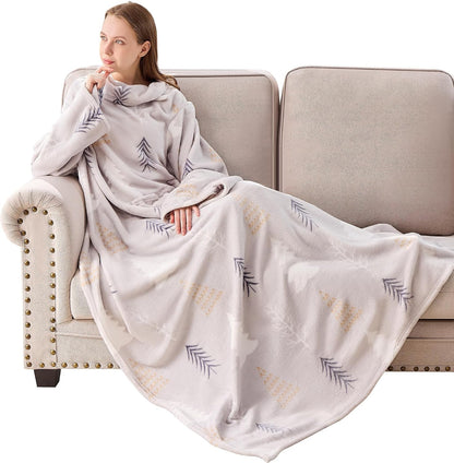 IFNOW Sherpa Wearable Blanket with Sleeves, Oversized Snuggle Robe, Grey