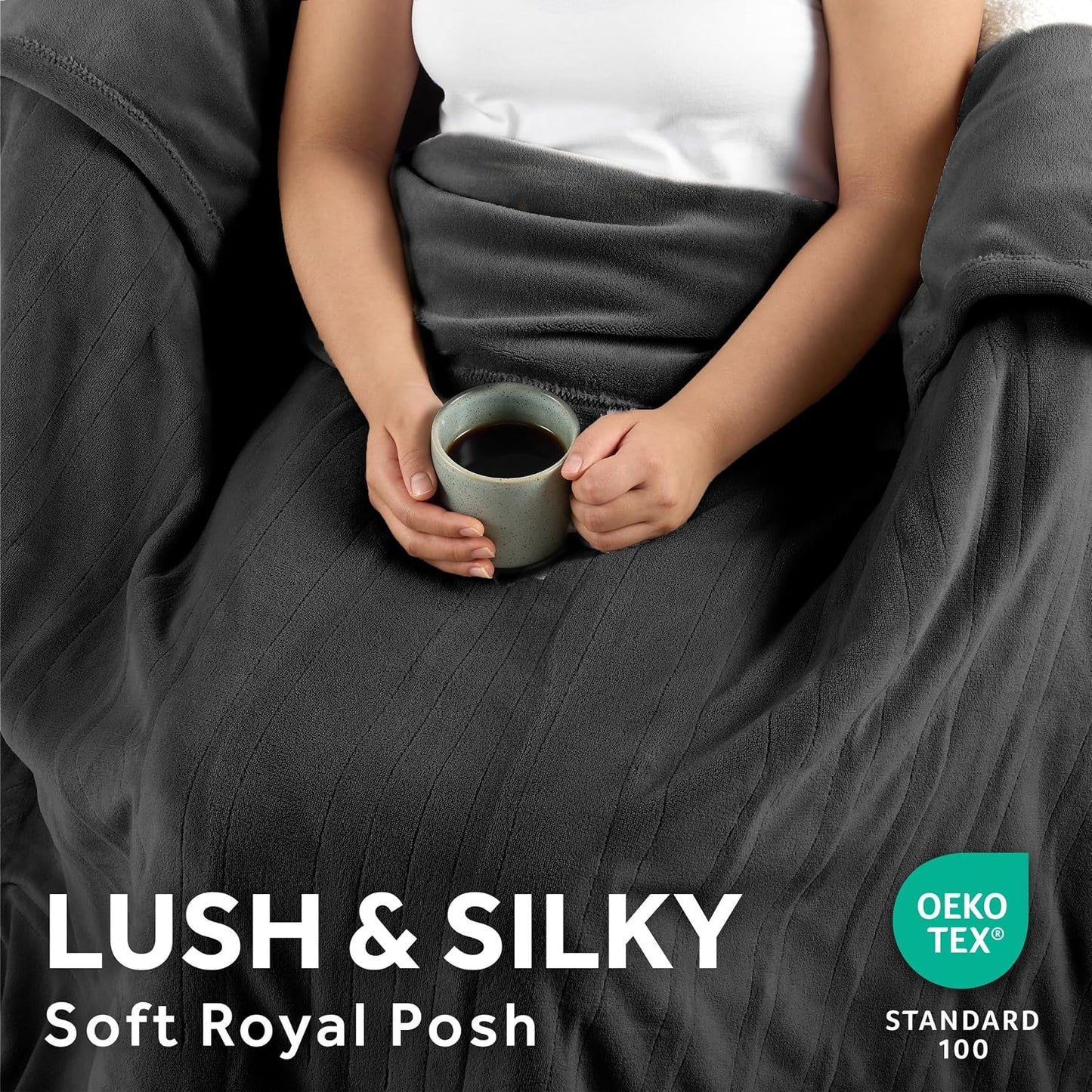 Sunbeam Royal Posh Dove Grey Heated Personal Throw / Blanket, Cozy-Warm, Adjustable Heat Settings