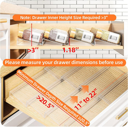 MUDEELA Clear Spice Drawer Organizer, 4 Tier- 2 Set (8 Packs) Spice Rack for Drawer, Expandable From 11" to 22" Kitchen Seasoning Organizers and Storage for Drawer (Jars not included)