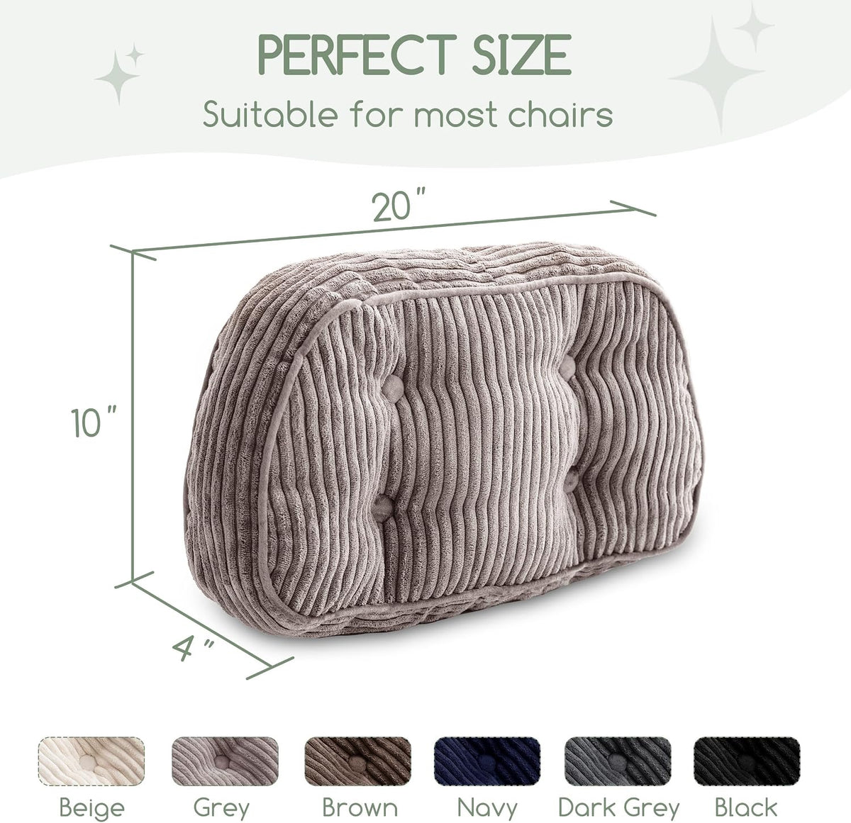 HIGOGOGO Lumbar Support Pillow for Recliner Chair/Accent Chair/Couch/Office Chair, Tufted Corduroy Back Support Cushion for Elderly, Recliner Cushions for Back Rest, Pain Relief, Reading, Dark Grey