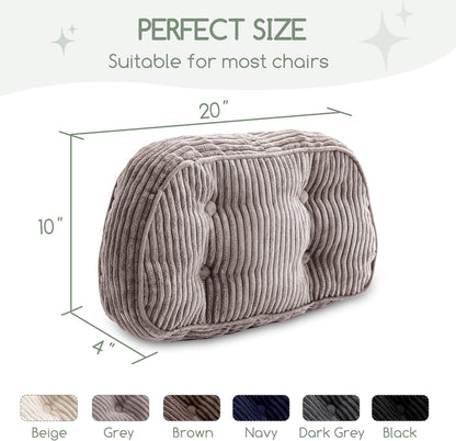 HIGOGOGO Lumbar Support Pillow for Recliner Chair/Accent Chair/Couch/Office Chair, Tufted Corduroy Back Support Cushion for Elderly, Recliner Cushions for Back Rest, Pain Relief, Reading, Dark Grey