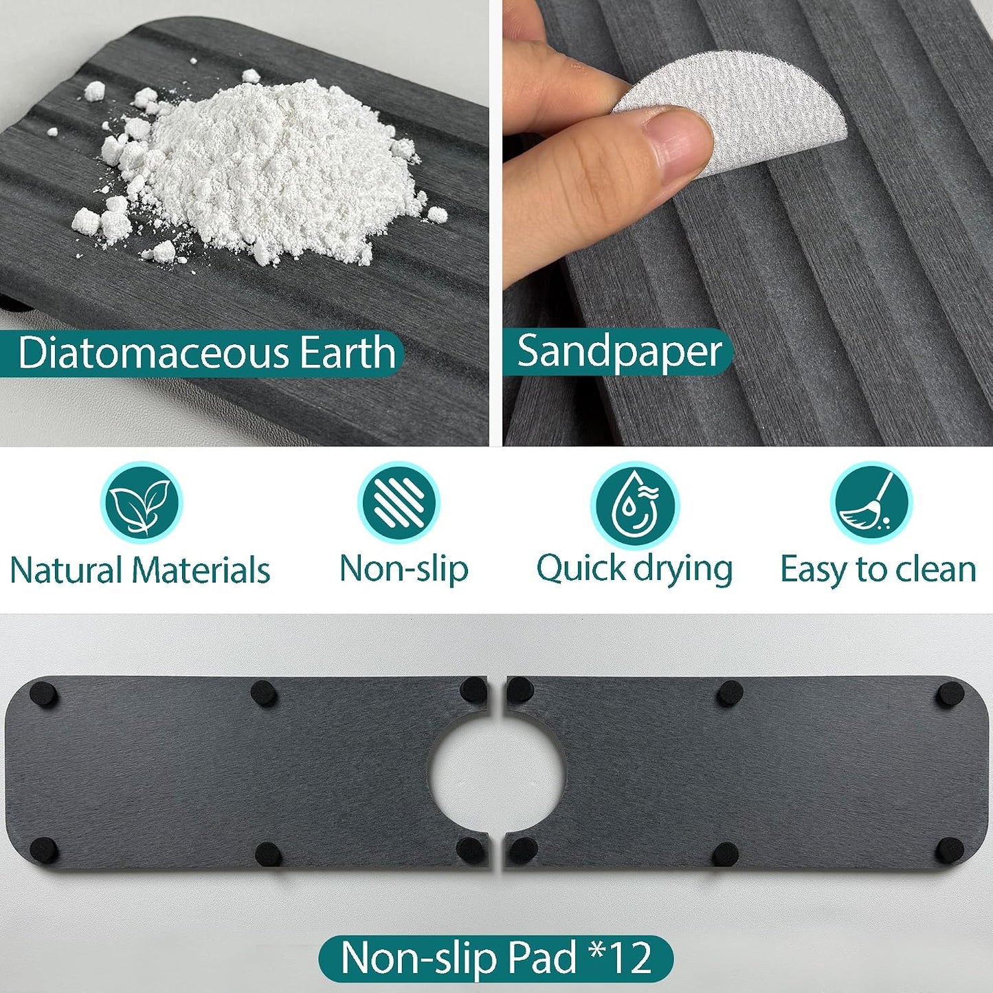 Water Absorbing Stone Kitchen Sink Mat Faucet Splash Guard for Bathroom | Quick Dry, Raised Feet, Diatomaceous Earth, Stone Faucet Mat, Sink Protector for Counter, Sink Accessories, Bathroom Decor