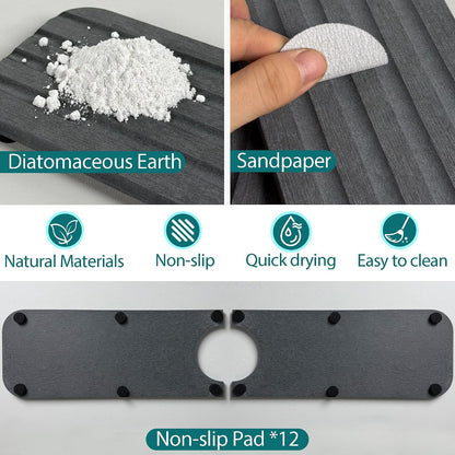 Water Absorbing Stone Kitchen Sink Mat Faucet Splash Guard for Bathroom | Quick Dry, Raised Feet, Diatomaceous Earth, Stone Faucet Mat, Sink Protector for Counter, Sink Accessories, Bathroom Decor