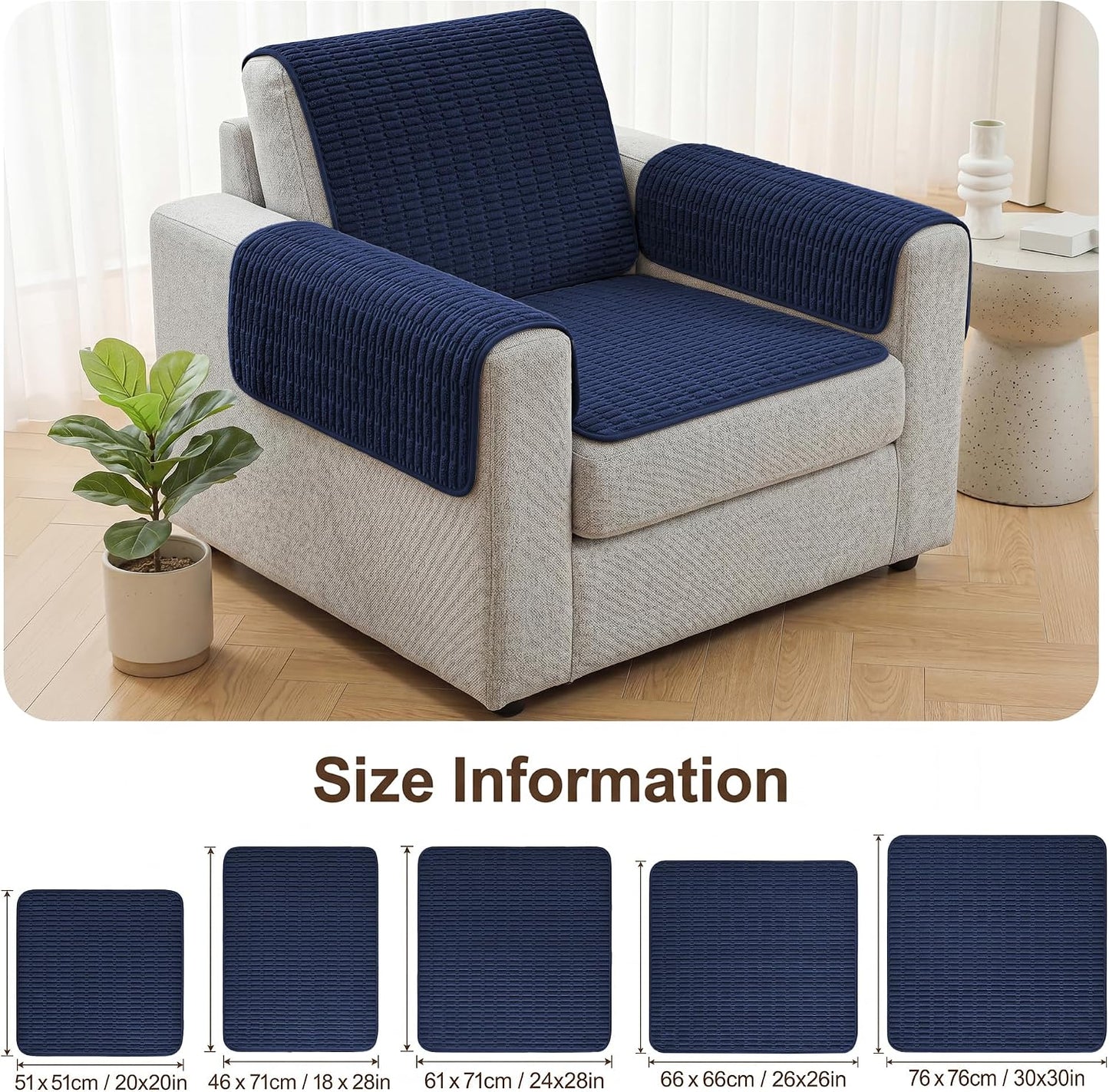 Foxdecor Couch Arm Covers for Sofa Arm Chair Covers Set of 2 | Sofa Arm Covers Cat Scratch Resistant Couch Protectors, Washable Armrest Cover Furniture Arm Covers, Cream White 20x20 in