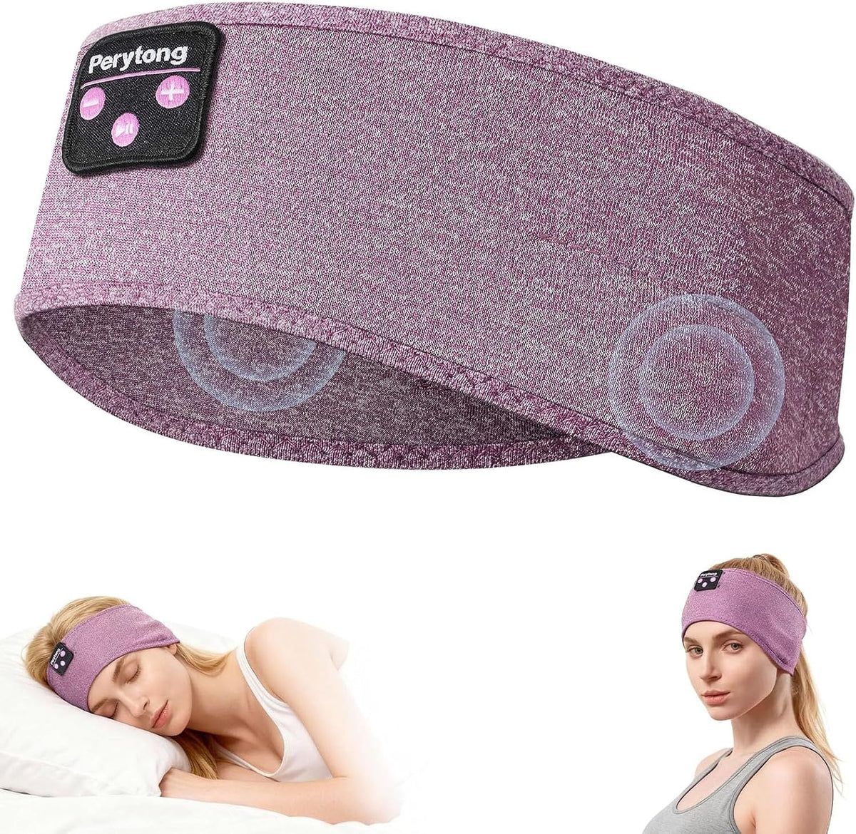 Perytong Sleep Headphones Bluetooth 5.4 Headband, Wireless Sleep Headphones for Side Sleepers - Sleeping Headband with Ultra-Thin Speaker Microphone Handsfree Gift Ideas for Women Men