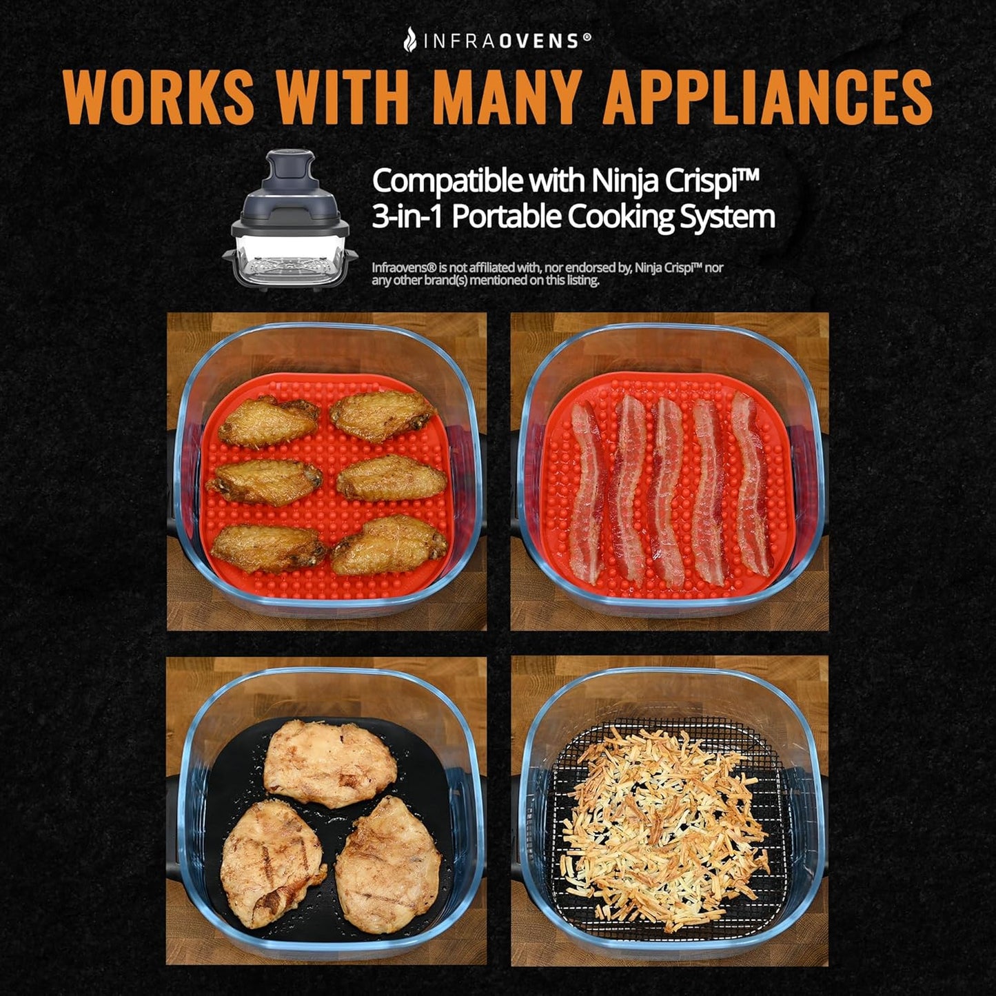 Air Fryer Liners Set of 3 with Silicone Mat, Heat Resistant Mats for Air Fryer Compatible with Dreo, Dash, Philips, Emeril Lagasse + more, Air Fryer Liners Replacement Reusable Mats