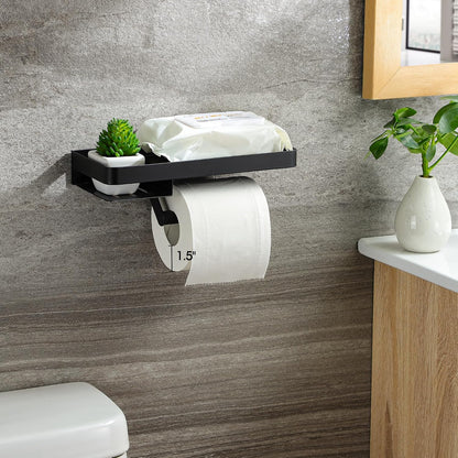 YIGII Toilet Paper Holder with Shelf, Adhesive or Drilling Toilet Paper Roll Holder for Bathroom, Rustproof Tissue Roll Holder Wall Mounted for Wipe Storage (Silver)
