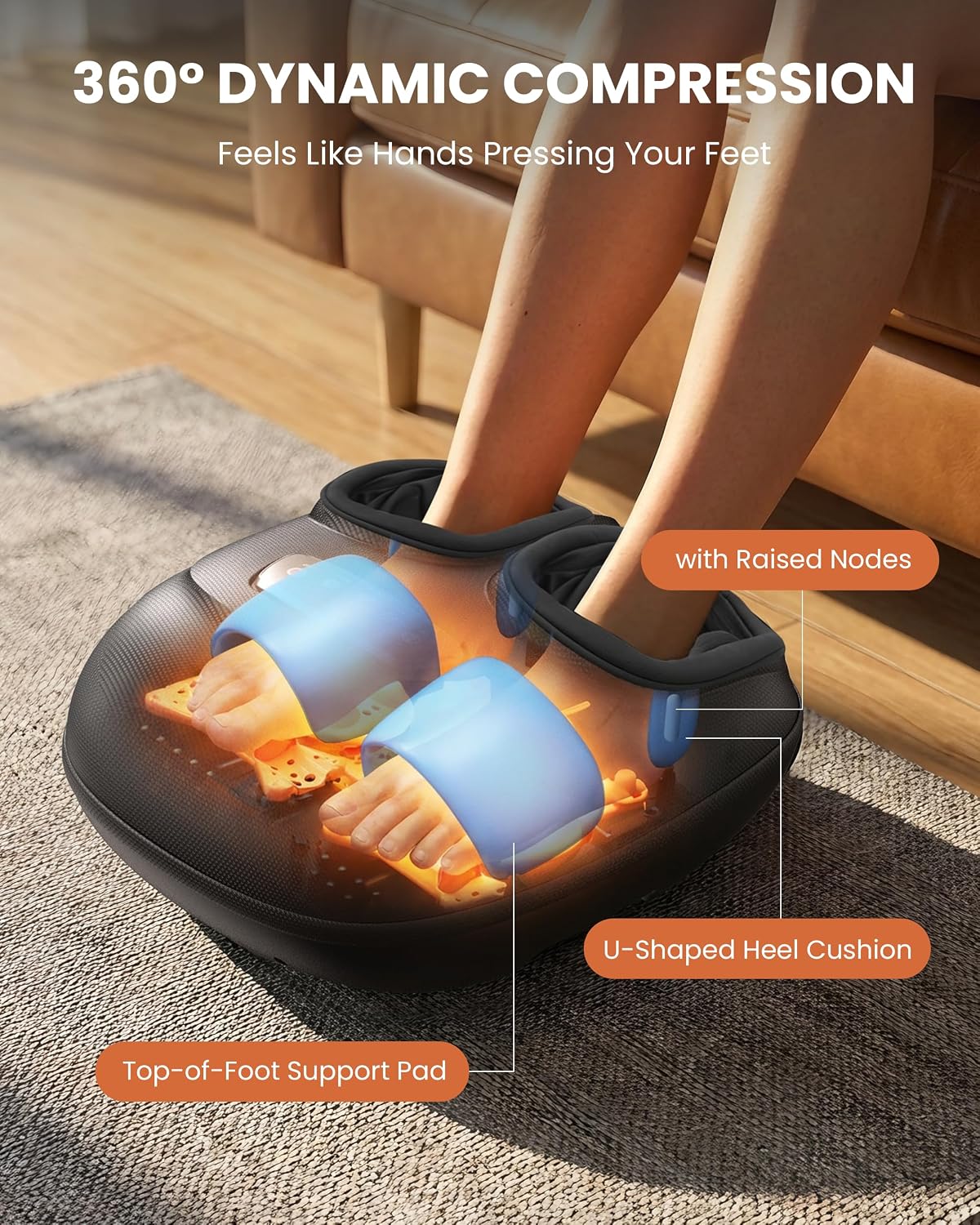 Shiatsu Foot Massager with Heat and Compression, Kneading, Rolling,Electric Feet Massager for Plantar Fasciitis, Neuropathy, Feet Heater, Foot Warmer for Women, Size Up to 14"