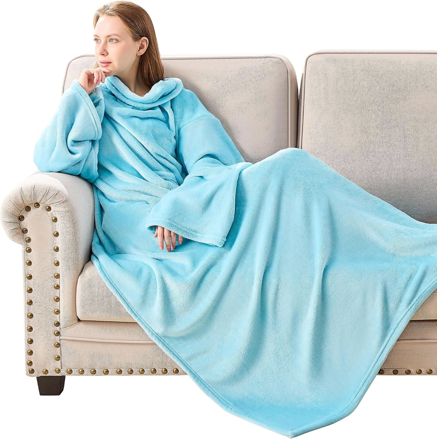 IFNOW Fleece Wearable Blanket with Sleeves, Oversized Snuggle Robe
