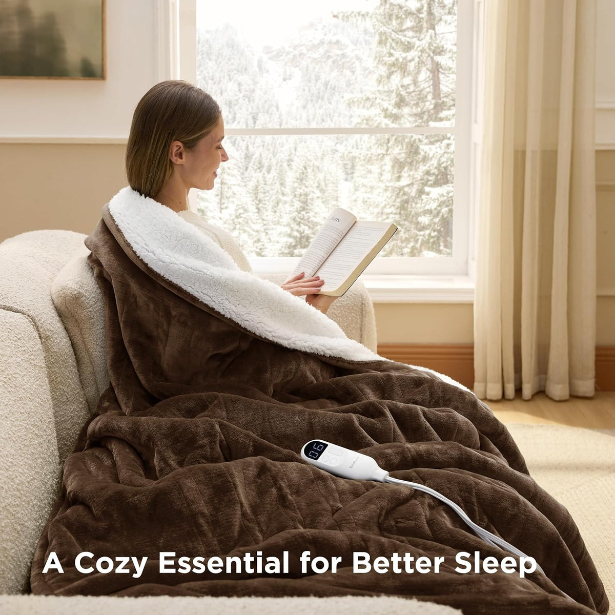 Bedsure Heated Blanket Throw, Soft Electric Blanket with Preheat, Cream